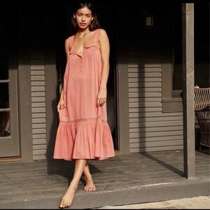 Doen Seville Coral Midi Dress Cotton Crochet Nightgown